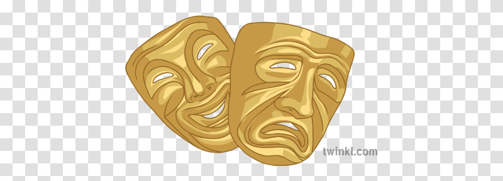 Comedy And Tragedy Theatre Masks General Illustrations Secondary Mask, Head, Art, Wood, Architecture Transparent Png