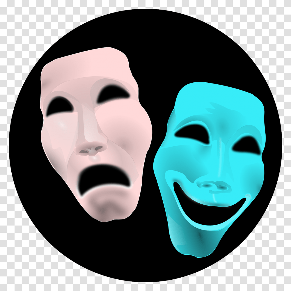 Comedy Face Theater Tragedy Masks Red Blue Sad Drama Symbols, Head, Jaw, Poster, Advertisement Transparent Png