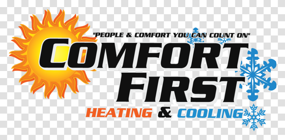 Comfort First Heating And Cooling Logo Heating Cooling Auto Logo, Label, Outdoors Transparent Png