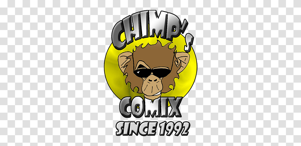 Comic Books Chimp's Comix & Video Games United States Ffclrp, Label, Text, Sticker, Mammal Transparent Png