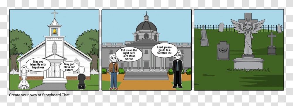 Comic Strip About Faith In God, Cross, Architecture, Building, Person Transparent Png