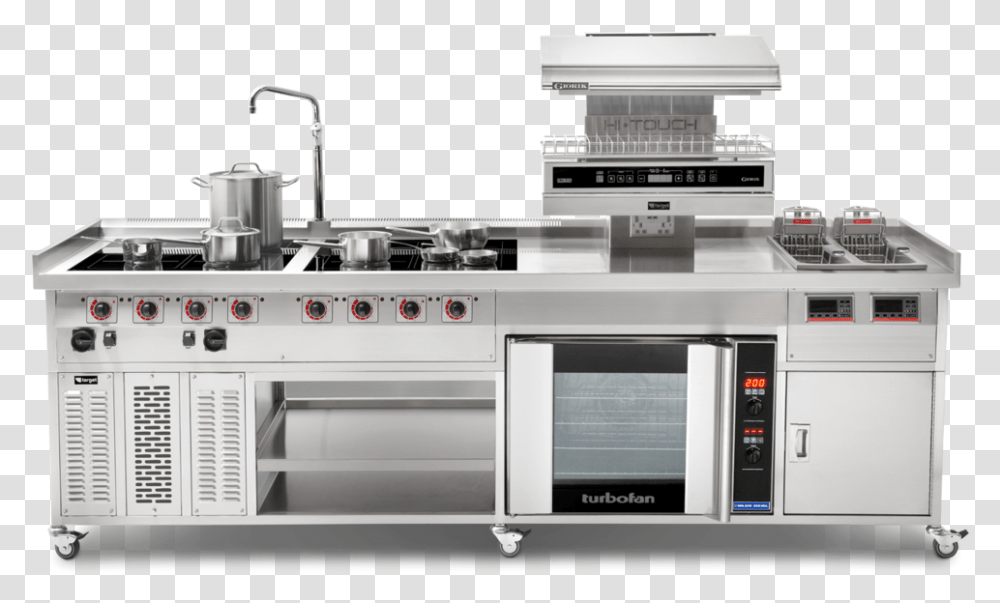 Commercial Induction Range With Hobs Fryer Grill Oven Kitchen, Appliance, Indoors, Room, Microwave Transparent Png