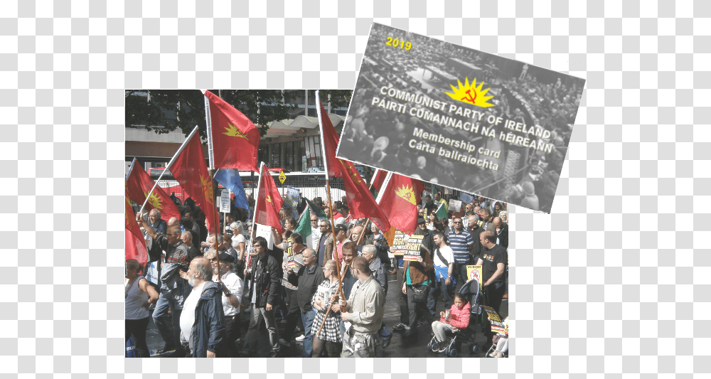 Communist Party Of Ireland Protest, Person, Crowd, Flag, Symbol Transparent Png