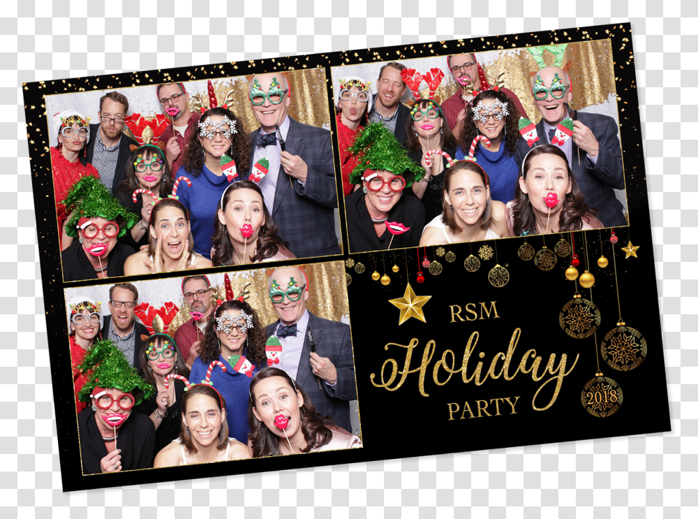 Company Christmas Party Photo Booth Template With Gold Collage, Person, Human, Poster, Advertisement Transparent Png