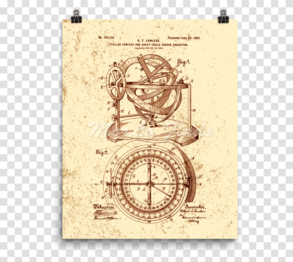 Compass 1903 Vintage Nautical Navigation Patent Art, Clock Tower, Architecture, Building Transparent Png