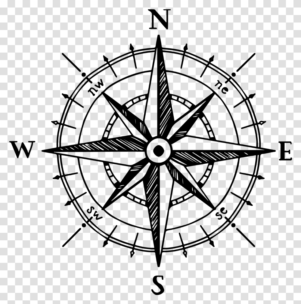 Compass Drawing Black North South East West Overlay Compass Rose, Gray, World Of Warcraft Transparent Png