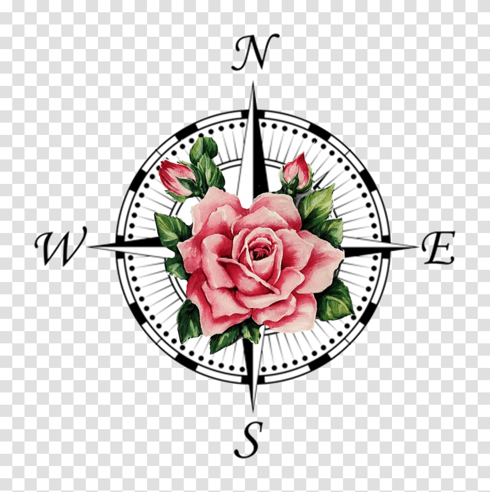 Compass Rose Tattoo Transprent Free Compass Rose With A Rose, Plant, Flower, Blossom, Flower Arrangement Transparent Png