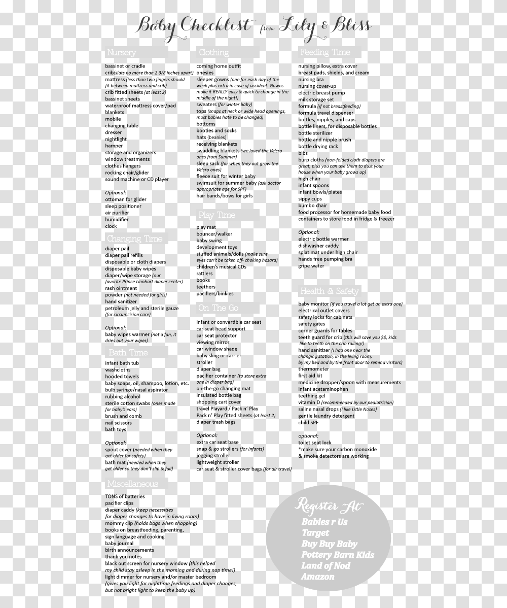 Complete Baby Checklist For The Expectant Mommy There Things Baby Needs In Alphabetical Order, Plot, Diagram Transparent Png