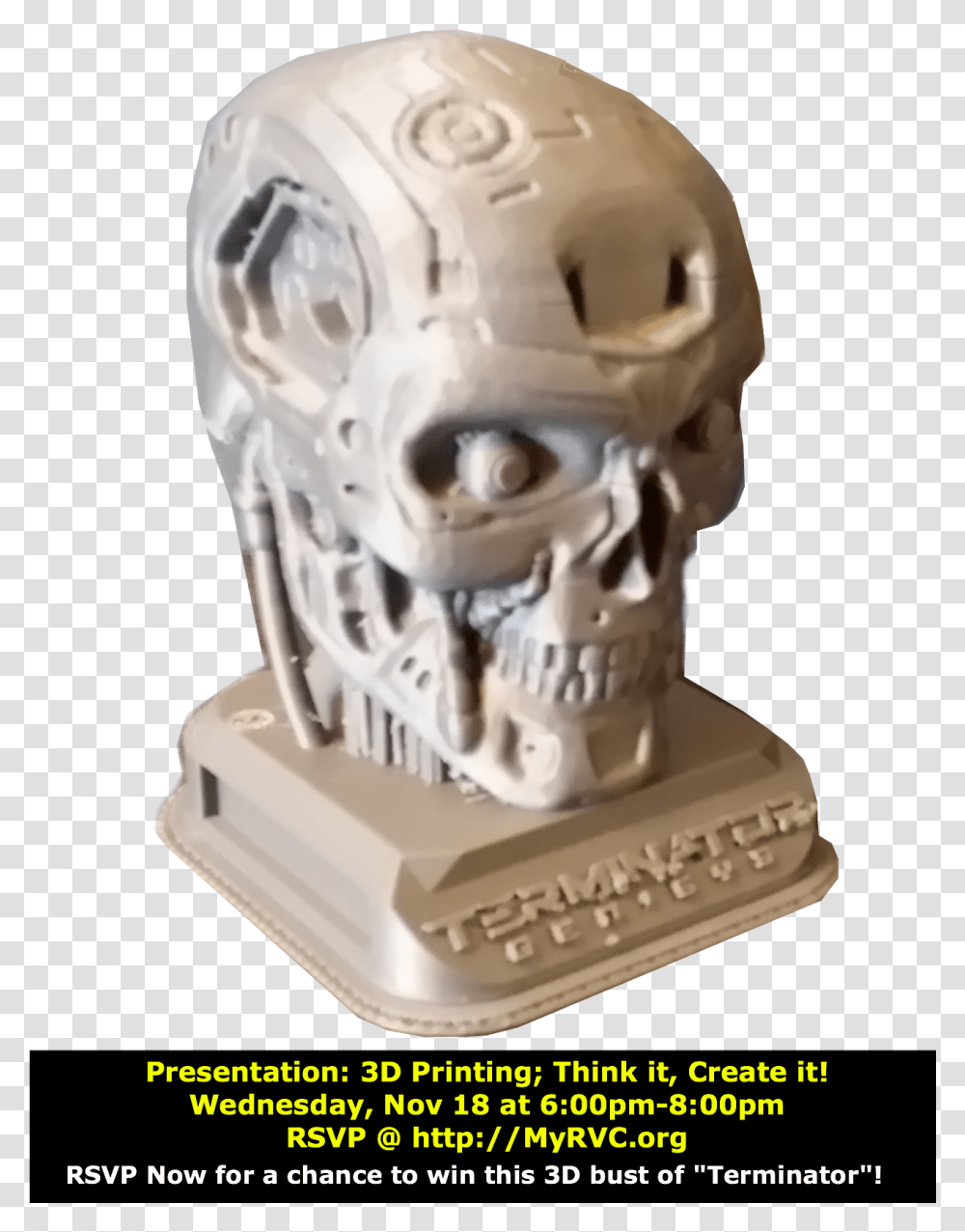 Complete Drawing To Win This Bust Of Terminator Statue, Helmet, Apparel, Figurine Transparent Png