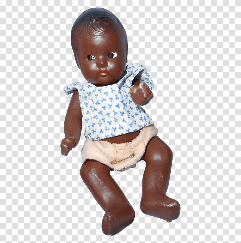 Composition Black Baby Doll 7 Inches 1940s Sitting, Toy, Person, Human, Diaper Transparent Png
