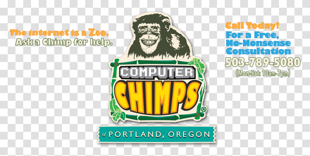 Computer Chimps Of Portland Oregon Label, Ape, Wildlife, Mammal, Animal Transparent Png
