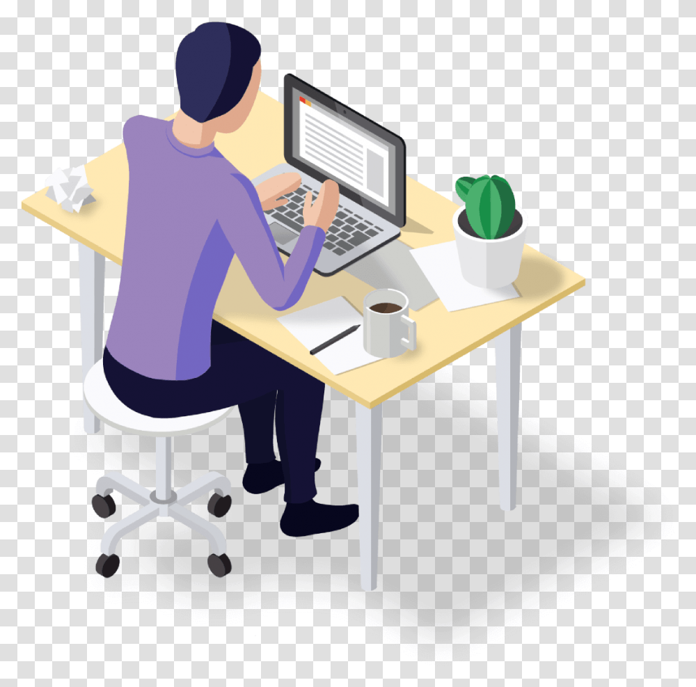 Computer Desk Computer Desk, Standing, Person, Human, Furniture Transparent Png