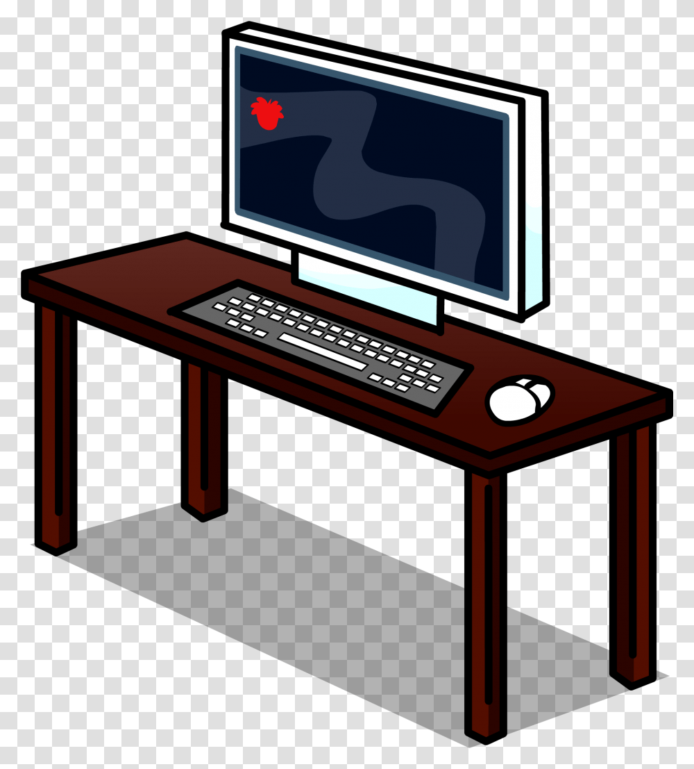 Computer Desk Computer On Desk, Table, Furniture, Computer Keyboard, Computer Hardware Transparent Png