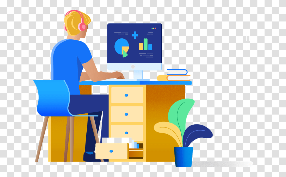 Computer Desk, Furniture, Electronics, Table, Person Transparent Png