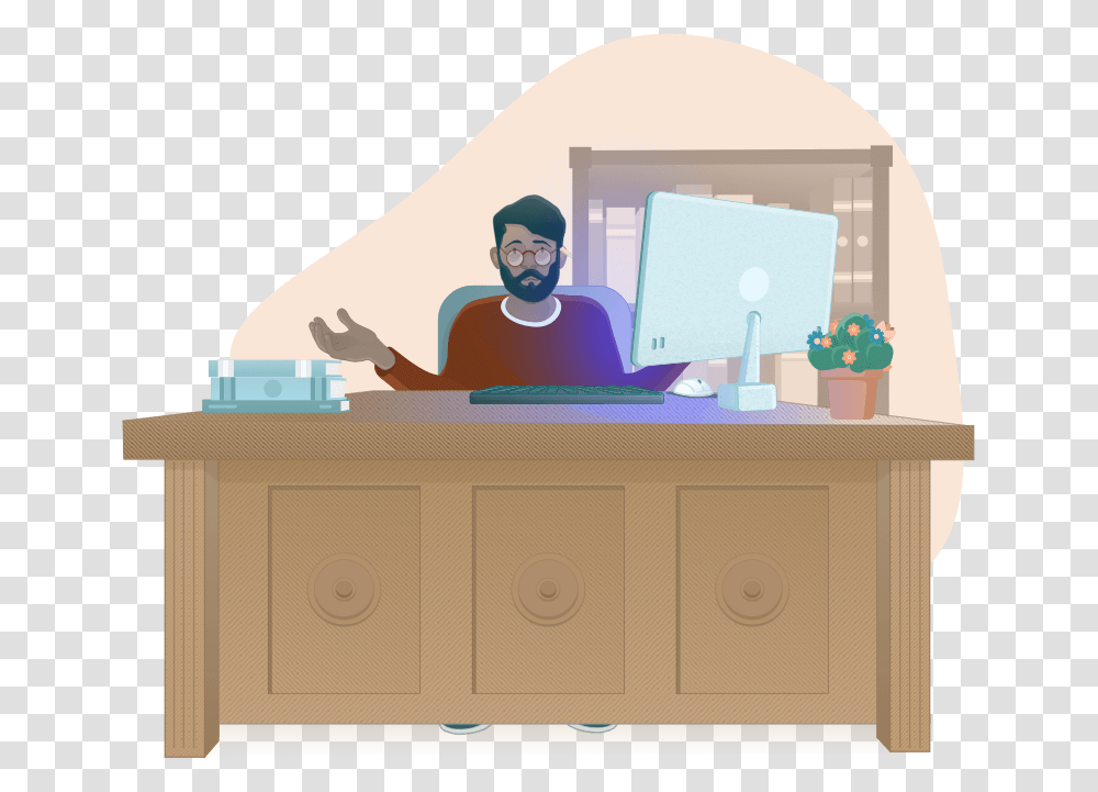 Computer Desk, Furniture, Person, Face, Head Transparent Png