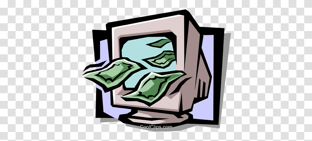 Computer Monitor With Dollar Bills Royalty Free Vector Clip Art, Pillow, Cushion, Poster Transparent Png