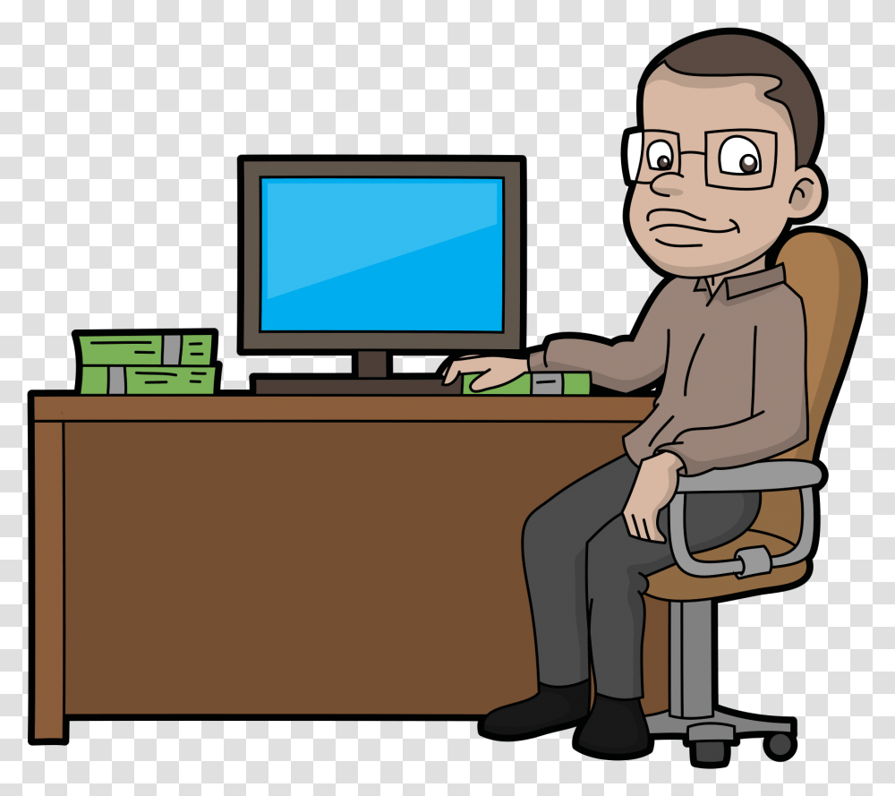Computer Nerd Making A Computer Cartoon, Monitor, Screen, Electronics, LCD Screen Transparent Png
