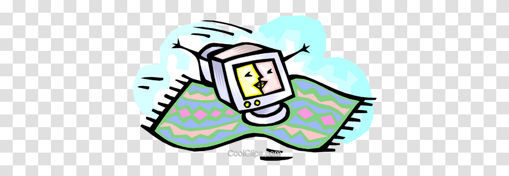 Computer On A Flying Carpet Royalty Free Vector Clip Art, Outdoors, Helmet, Nature Transparent Png