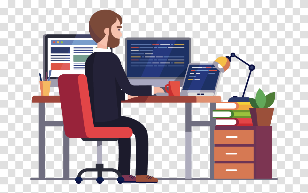Computer Science Engineering Cartoon, Standing, Person, Furniture, Electronics Transparent Png