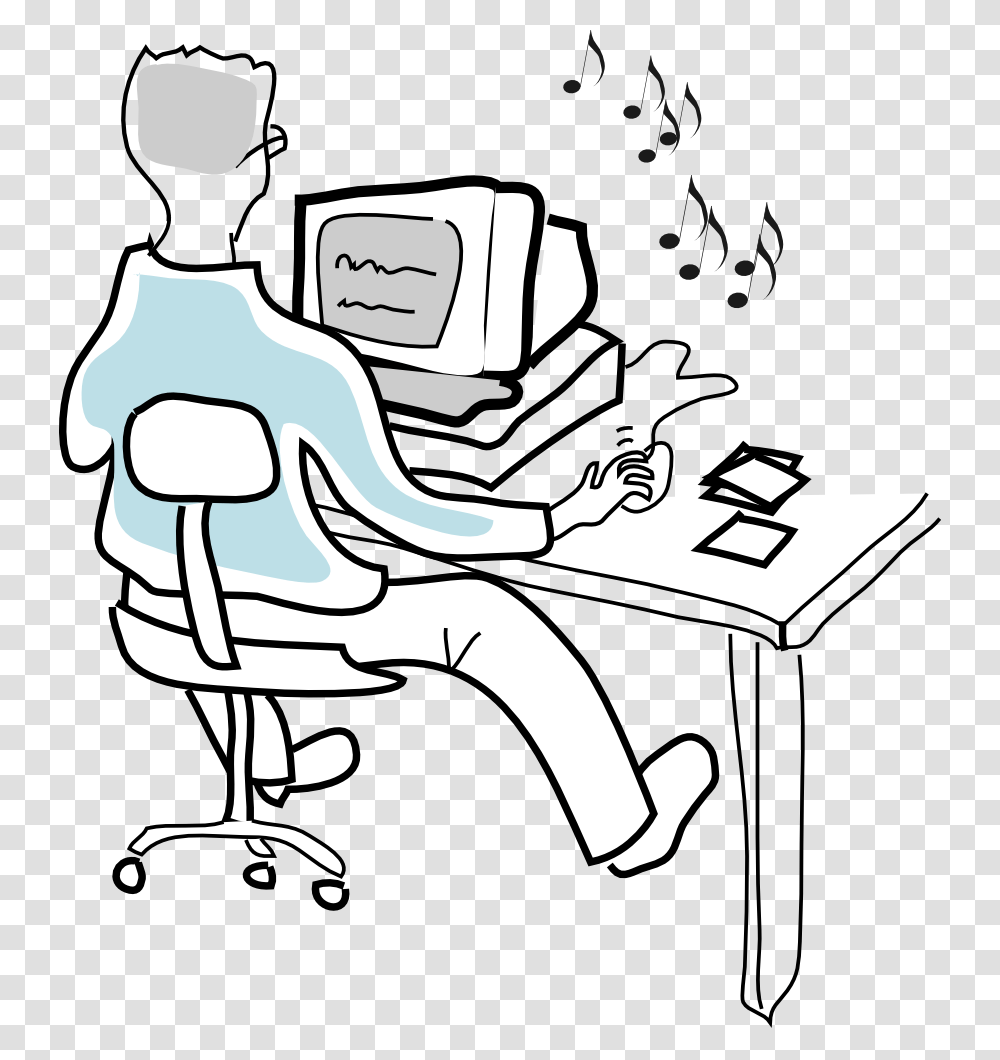 Computer User Burning Music Cds Svg Clip Arts Clipart Listening To Music With Computer, Drawing, Sketch, Doodle Transparent Png