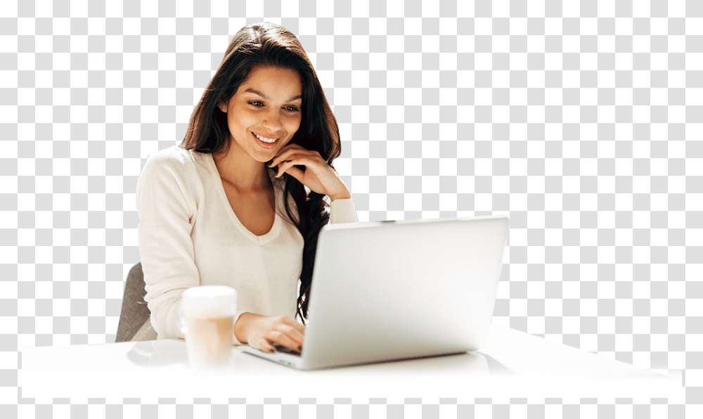 Computer With Girl, Person, Sitting, Pc, Electronics Transparent Png