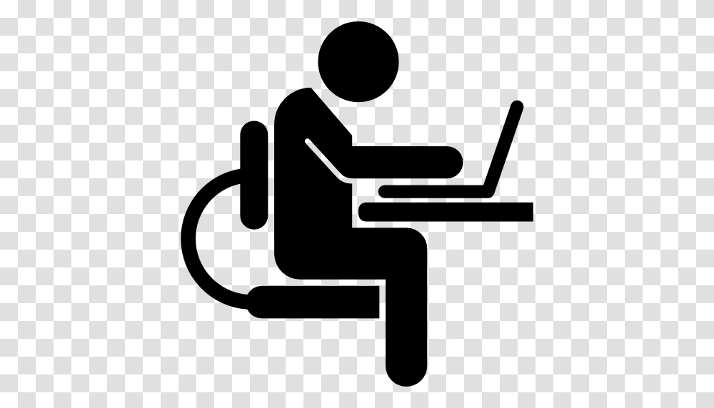 Computer Worker On Side View, Hammer, Chair, Furniture, Silhouette Transparent Png