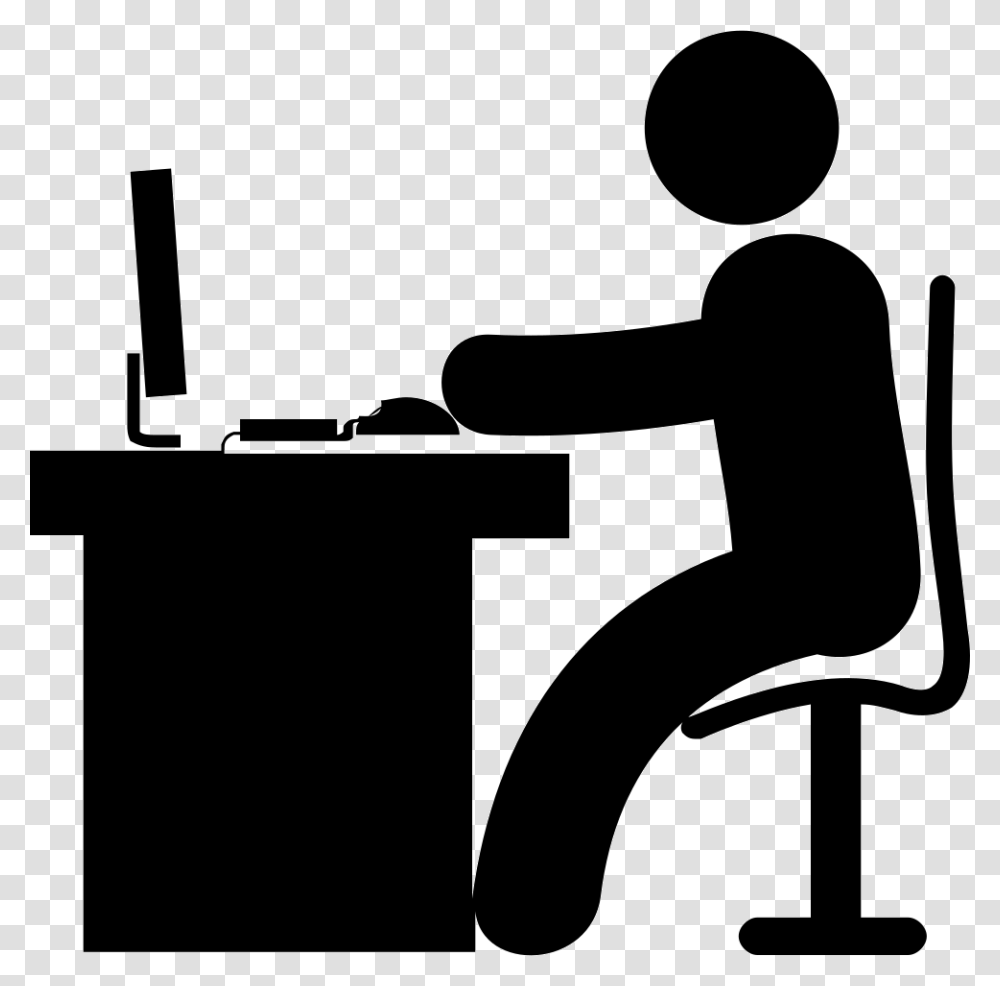 Computer Workplace Icon Stick Figure In Office, Hammer, Tool, Sport, Sports Transparent Png
