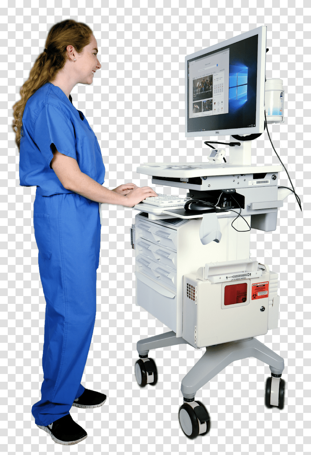 Computer Workstation Cart Nursing Workstation On Wheels, Person, Human, Clinic, Doctor Transparent Png