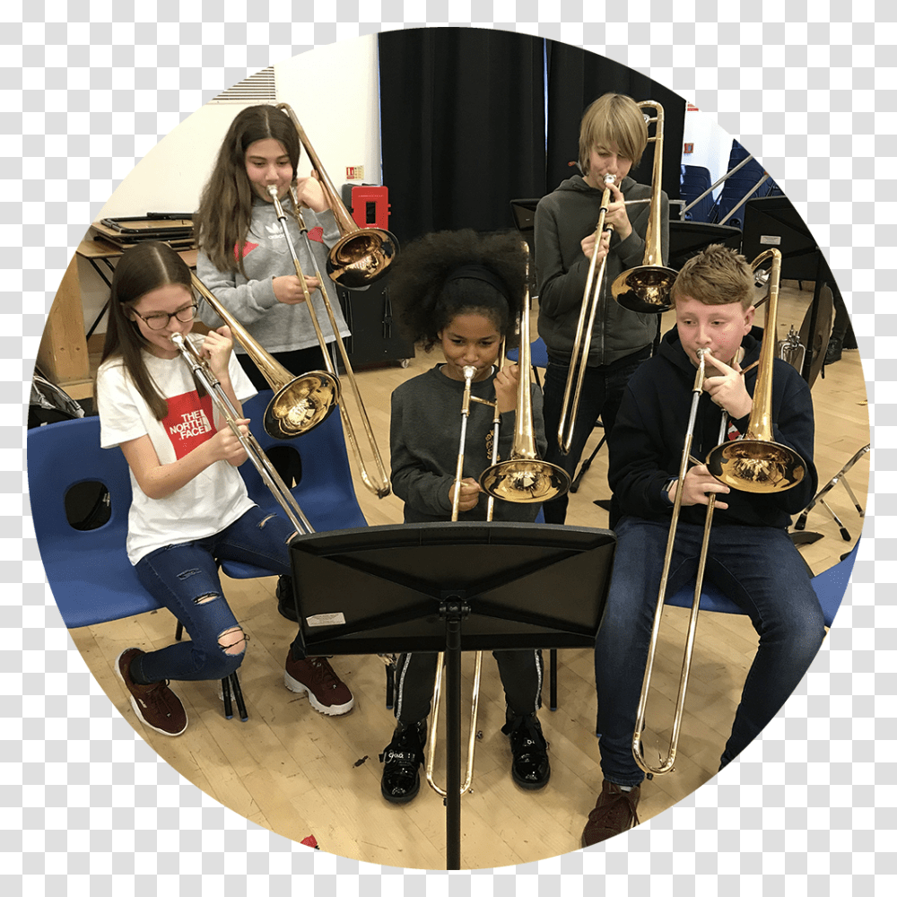 Concert Band Types Of Trombone, Person, Human, Musical Instrument, Horn Transparent Png