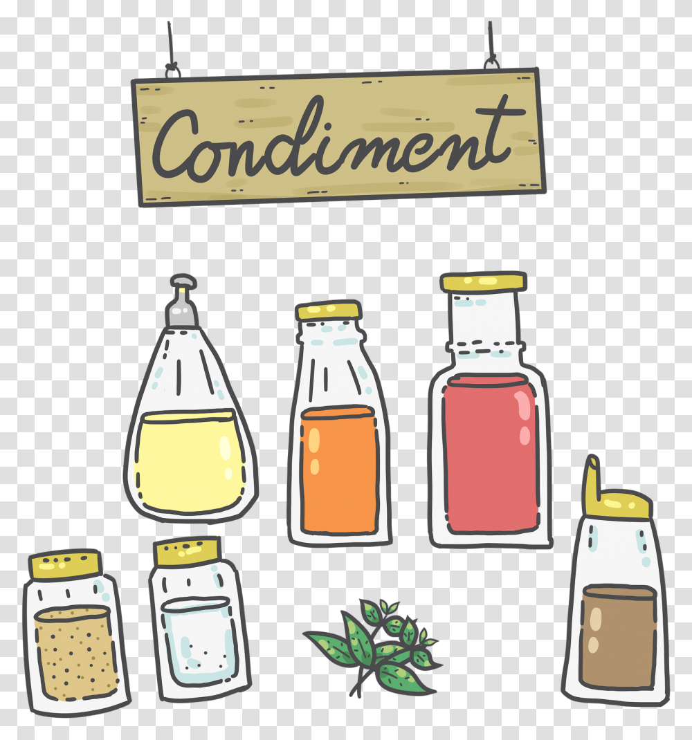 Condiment Sauce Pepper Seasoning Kitchen Bottle Sauces And Salt Cartoon, Label, Beverage, Juice Transparent Png