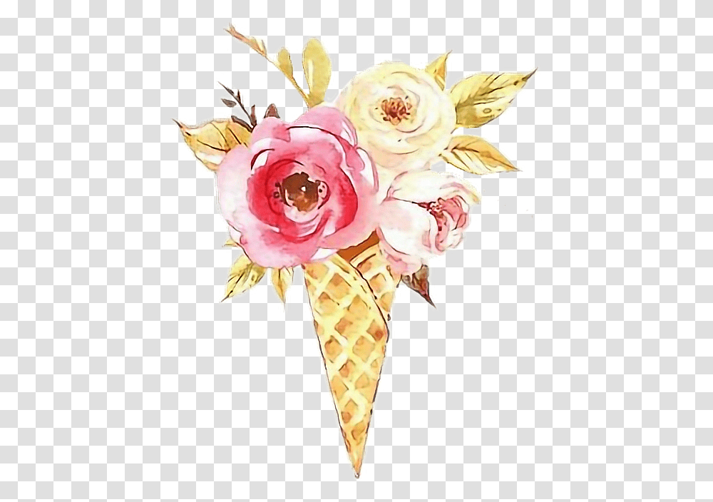 Cone Icecream Icecreamcone Flower Glamour Red Watercolor Painting, Rose, Plant, Blossom, Dessert Transparent Png