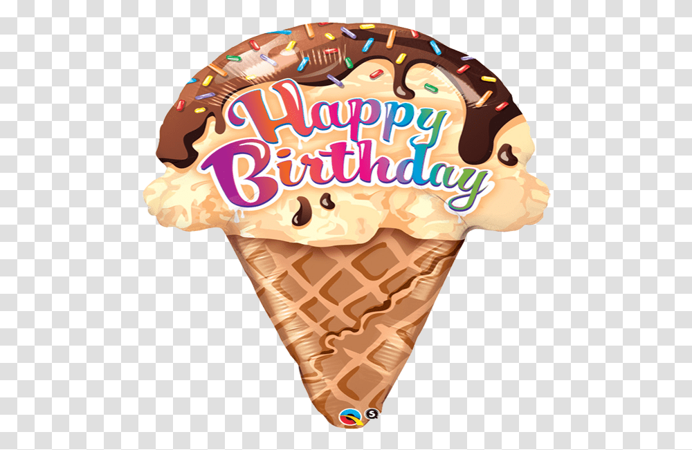 Cone Shape Happy Birthday With Ice Cream, Dessert, Food, Creme, Birthday Cake Transparent Png