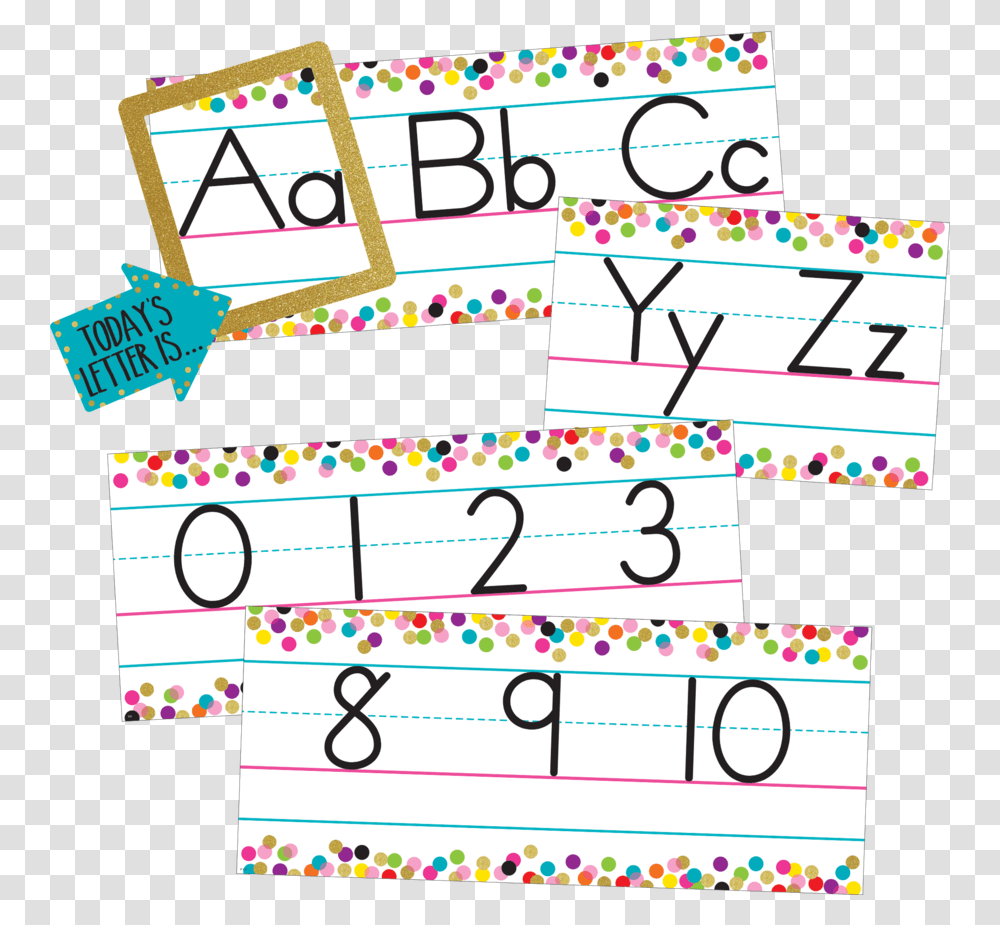 Confetti Alphabet Line Bulletin Board Confetti Banner Teacher Created Resources, Text, Number, Symbol, Handwriting Transparent Png