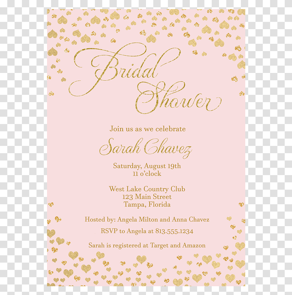 Confetti Hearts Pink Bridal Shower Invitation Calligraphy, Menu, Paper, Handwriting Transparent Png