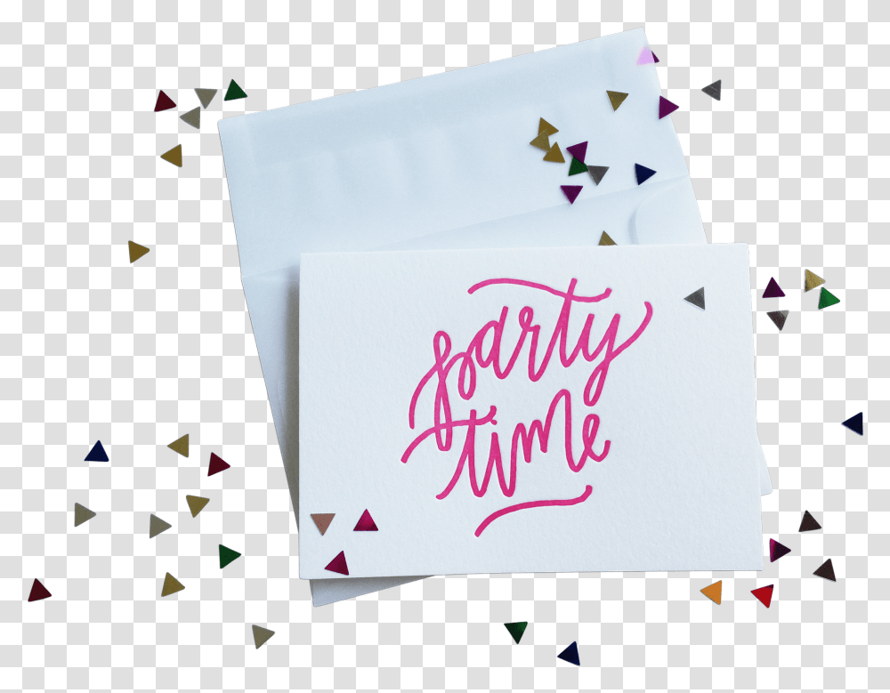 Confetti Party Time, Paper, Envelope, Handwriting Transparent Png