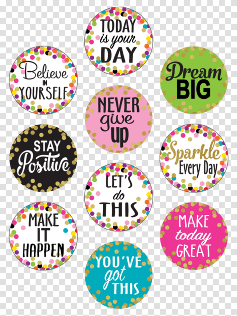 Confetti Positive Sayings Accents Motivational Stickers For Kids, Label, Text, Word, Number Transparent Png