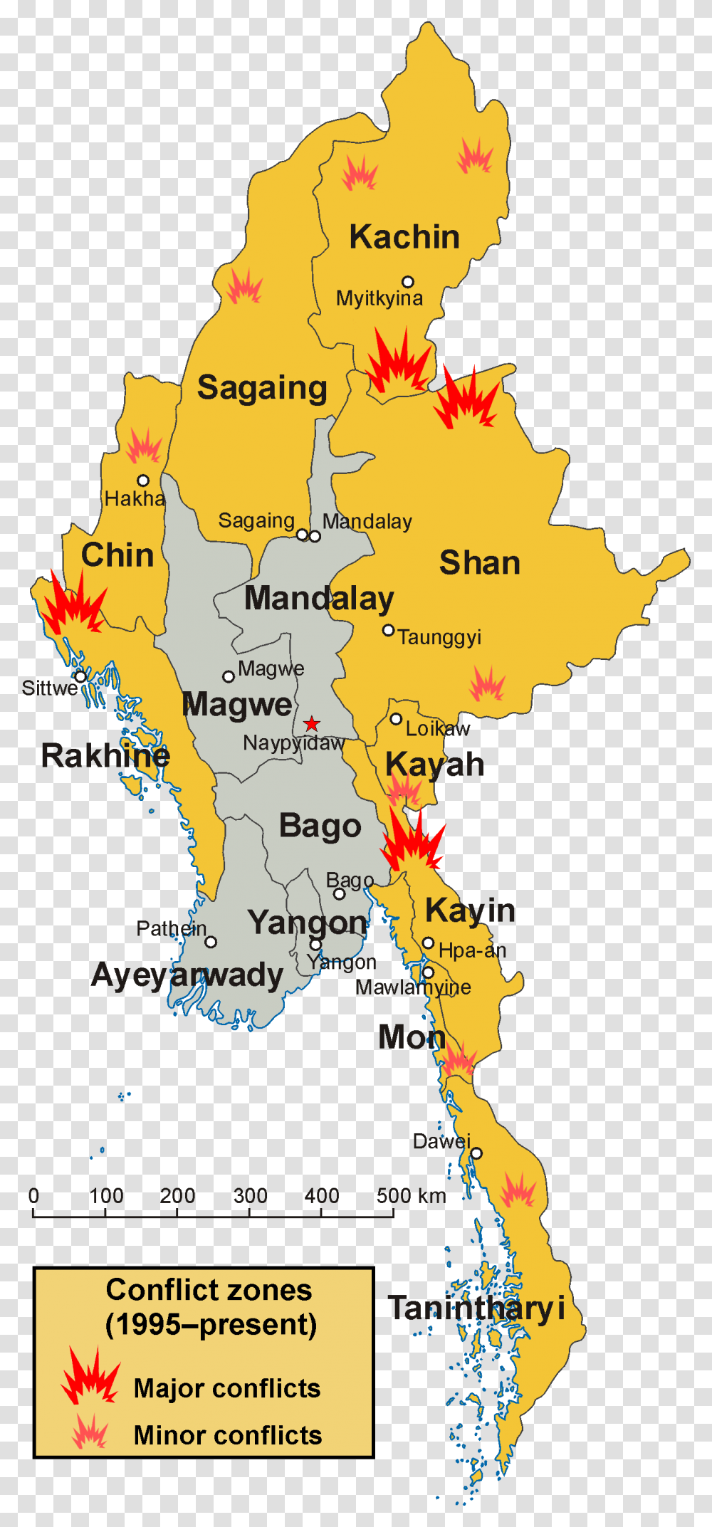 Conflict Zones In Myanmar Map Of Myanmar, Diagram, Plot, Atlas Transparent Png