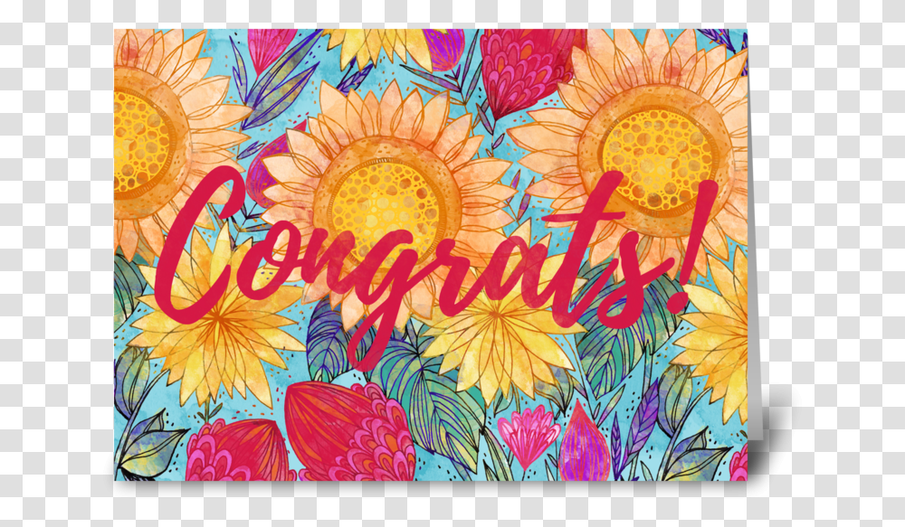 Congrats Sunflowers Greeting Card, Doodle, Drawing Transparent Png