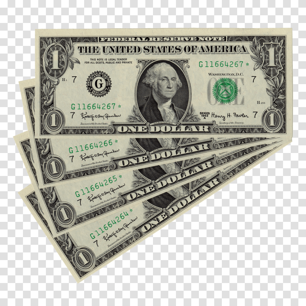 Consecutive 1963 A 1 Chicago Federal Reserve Star Dollar Bill, Money, Person, Human Transparent Png