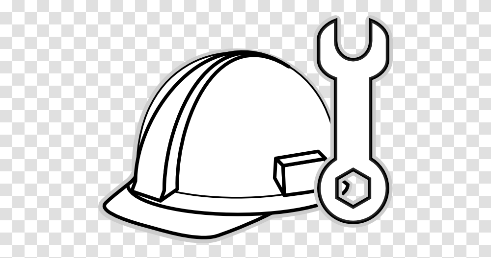 Construction Clipart Black And White Construction Black And White, Clothing, Apparel, Helmet, Hardhat Transparent Png