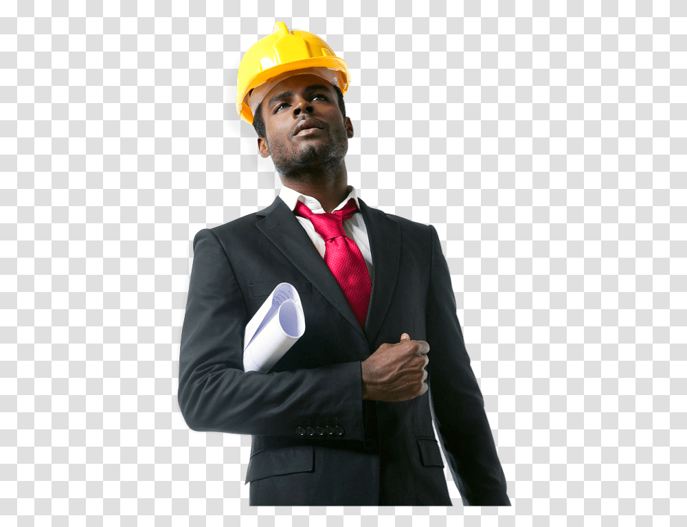 Construction Engineer Wearing Yellow Safety Hat Hard Hat, Tie, Accessories, Apparel Transparent Png
