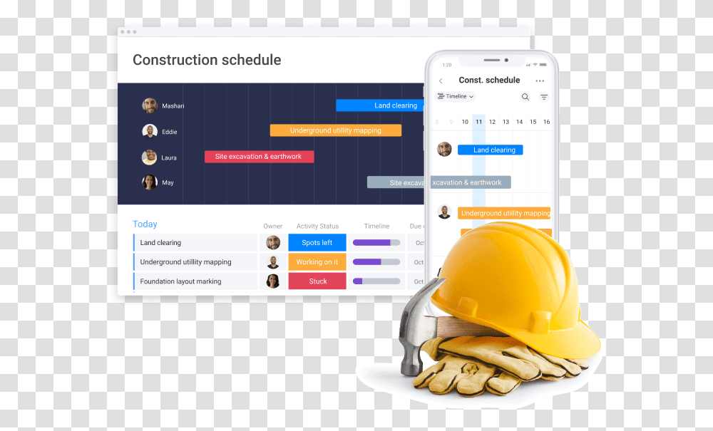 Construction Management Software Mondaycom Technology Applications, Clothing, Apparel, Hardhat, Helmet Transparent Png