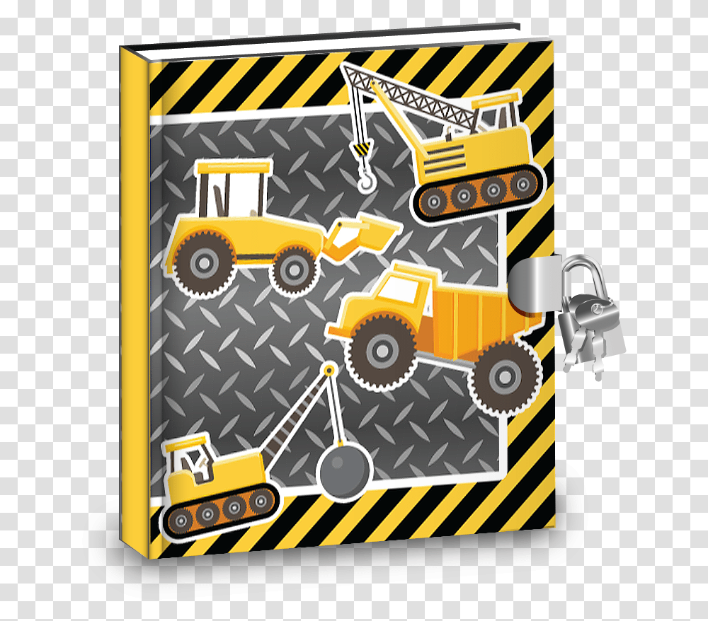 Construction Trucks Kids Diary With Lock Crane, Car, Vehicle, Transportation, Automobile Transparent Png