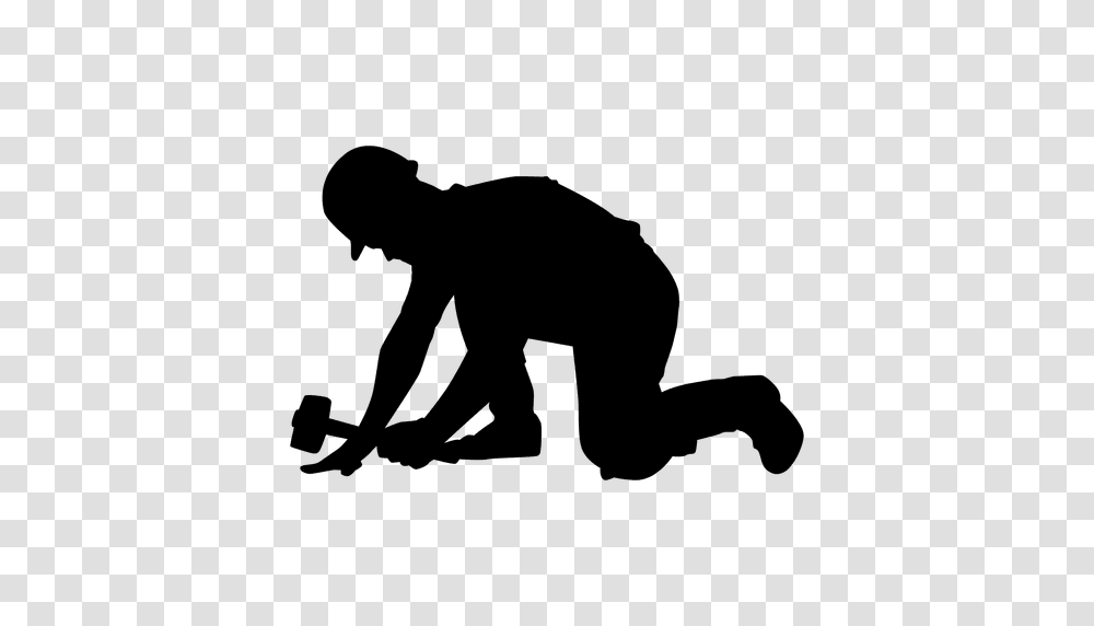 Construction Worker Hammer Kneeling Silhouette, Person, Human, Crawling Transparent Png