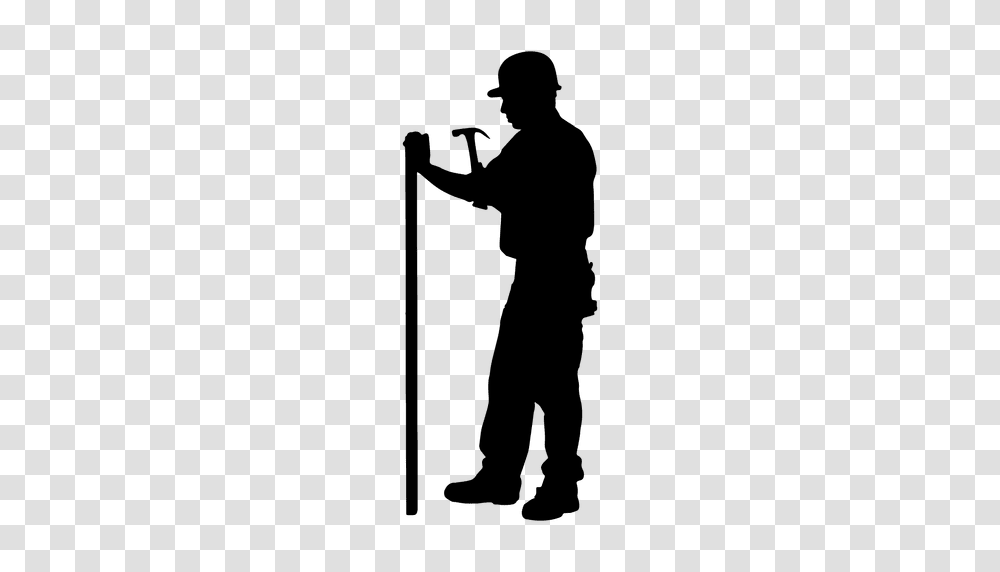 Construction Worker Hammering Silhouette, Person, Human, Stick, Cane Transparent Png