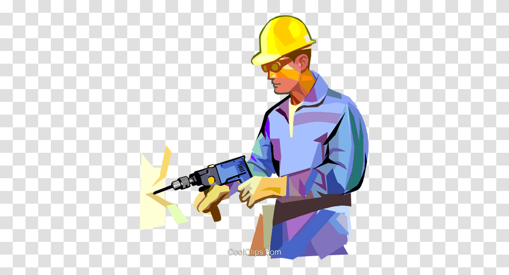 Construction Worker Royalty Free Vector Clip Art Illustration, Power Drill, Tool, Person, Human Transparent Png