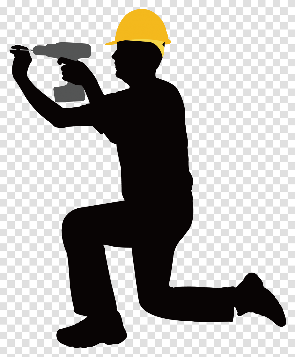 Construction Worker Silhouette Silhouette Construction Worker Clipart, Person, Human, Kneeling, Hardhat Transparent Png