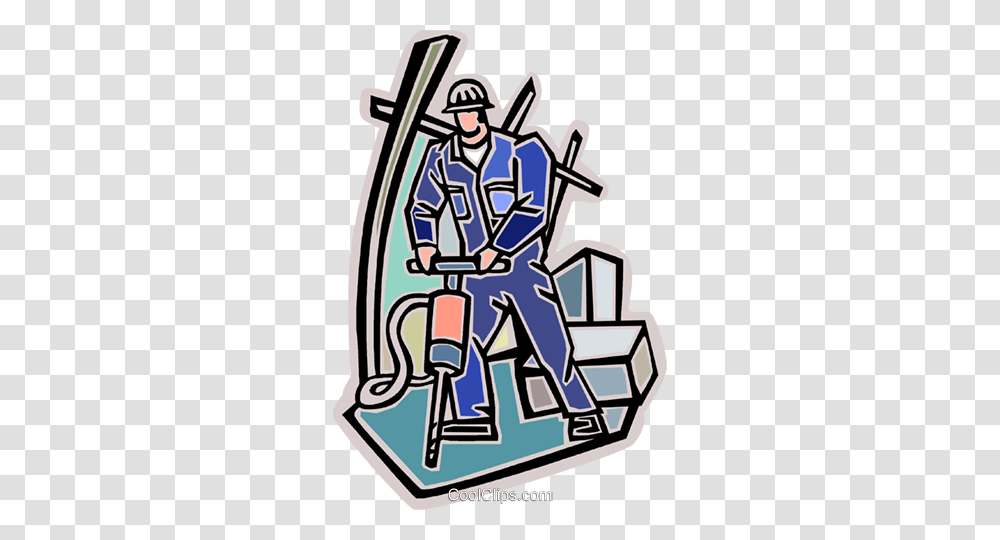 Construction Worker With Jack Hammer Royalty Free Vector Clip Art, Architecture, Building, Vehicle, Transportation Transparent Png
