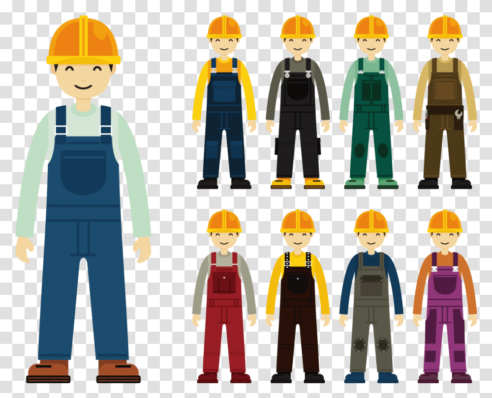 Construction Worker With Overalls Cartoon Construction Workers, Apparel, Person, Human Transparent Png