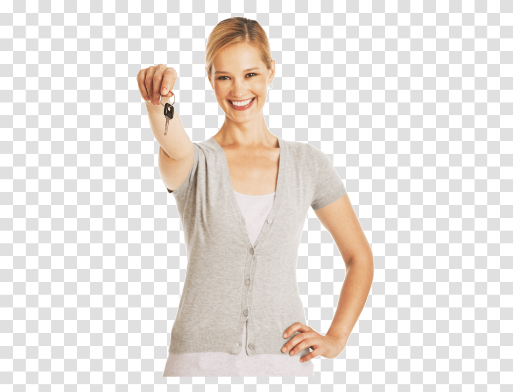 Contact Us Car Key Replacement Woman With Car Key, Clothing, Apparel, Person, Human Transparent Png